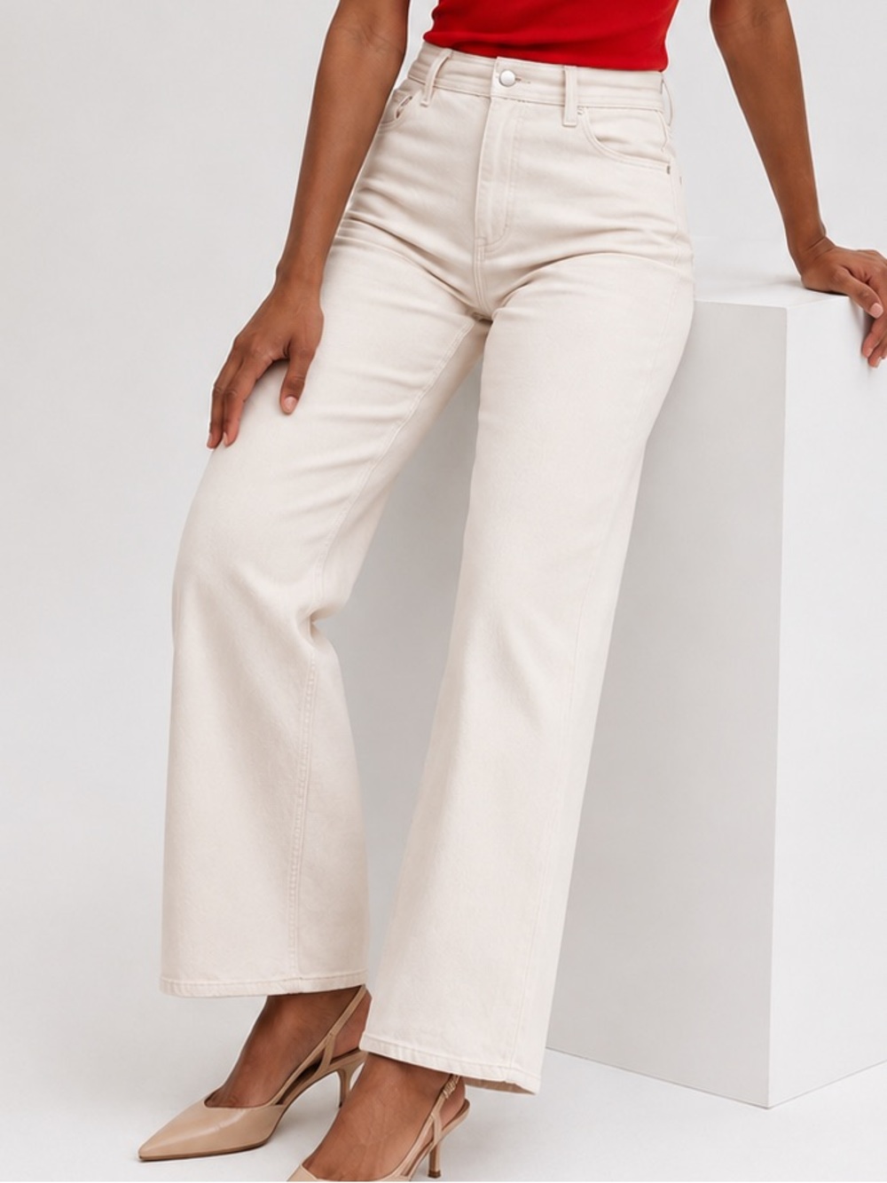 High rise wide leg cream pants size 16